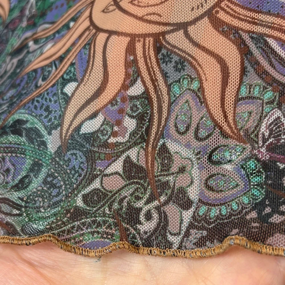 Sheer Celestial Mesh Crop Top with Lettuce Hem | Boho Layering Piece - Picture 4 of 9